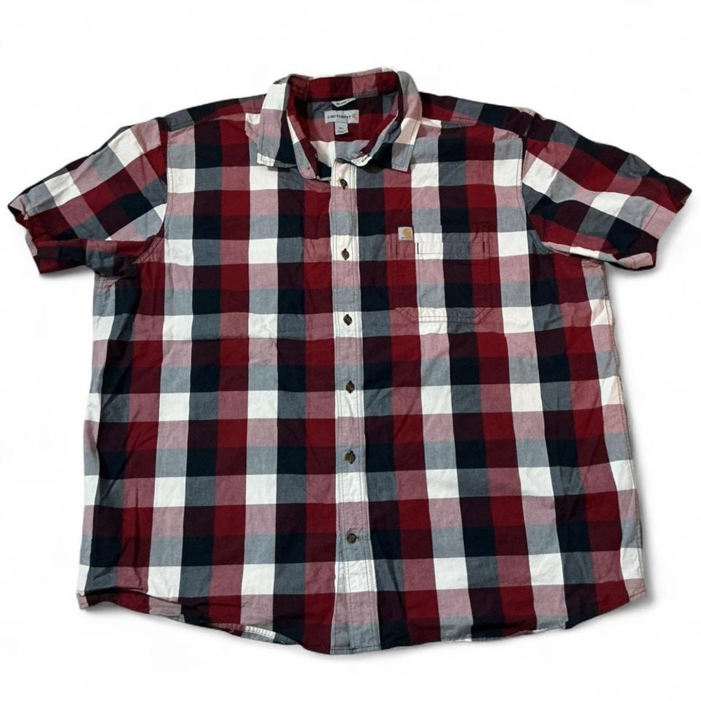Carhartt Mens‎ Relaxed Fit Plaid Short Sleeve Button Up Shirt 3XL Red Navy White